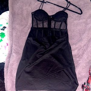 Black cocktail dress, mesh ribbed top